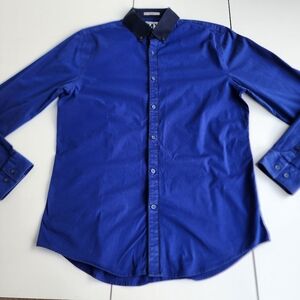 Limited Edition 1MX Express Fitted Mens Long Sleeve Button Down Navy Blue Sz M